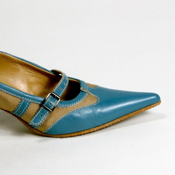 Blue and Tan Avant Gard GFJ  Italian High Heels - Sz 38 EU or 7.5 US - Picture 14 of 16